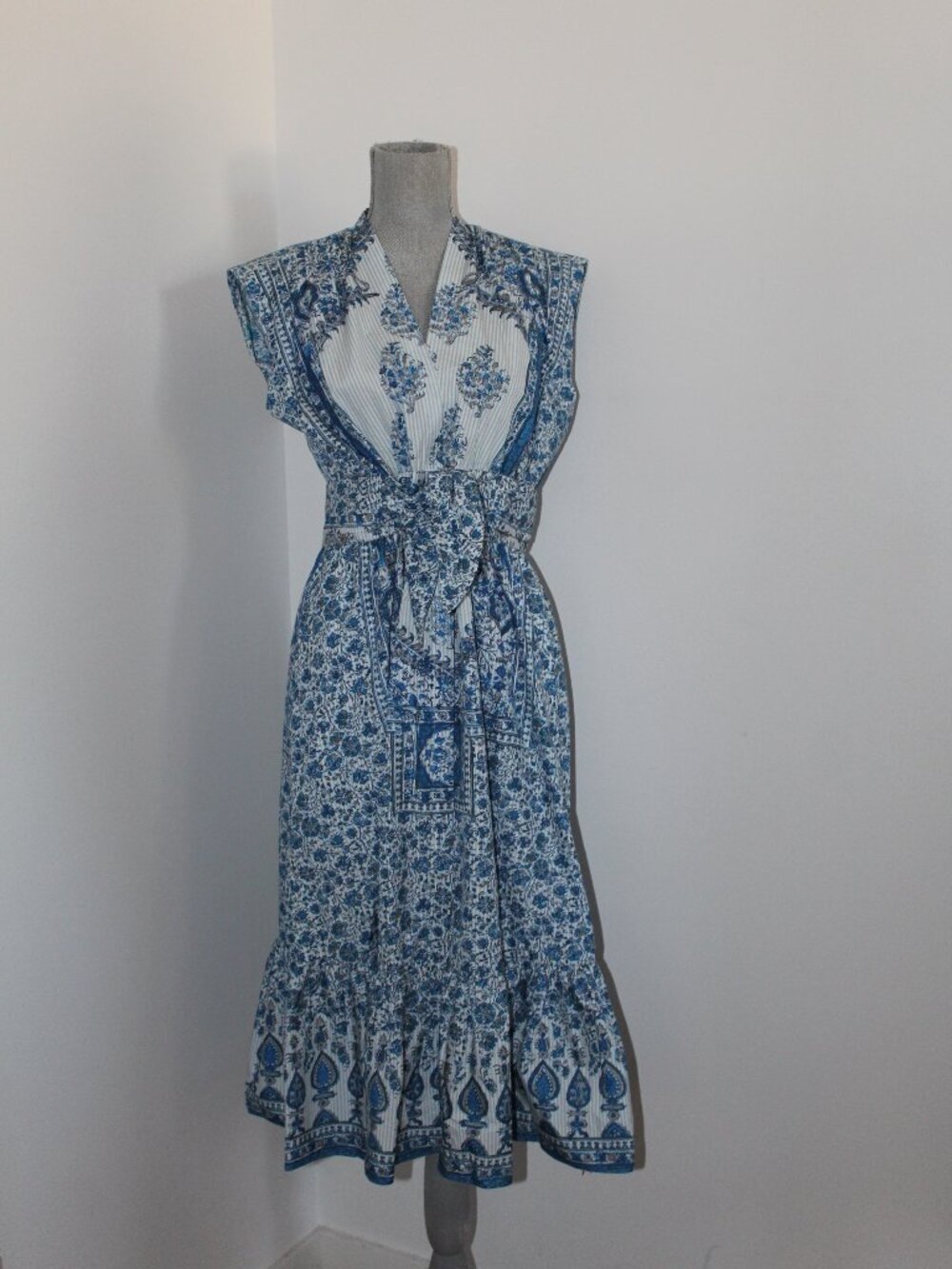 NWT Kobi Halperin Ali Tie Front Midi Ivory Multi Dress XL M - Picture 2 of 6